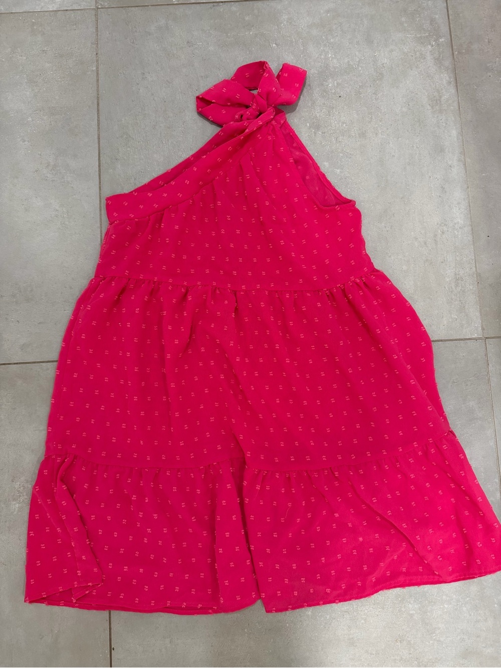 Hot Pink One-Shoulder Swiss Dot Tiered Mini Dress